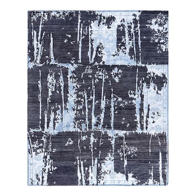 Modern One-of-a-Kind Hand-Knotted Area Rug - Black, 8' 2" x 10' 1" - 8' 2" x 10' 1"