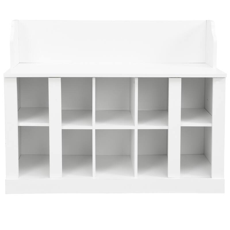 Shoe Storage Bench with Shelves and 4 Hooks, Wall Mounted Coat Rack