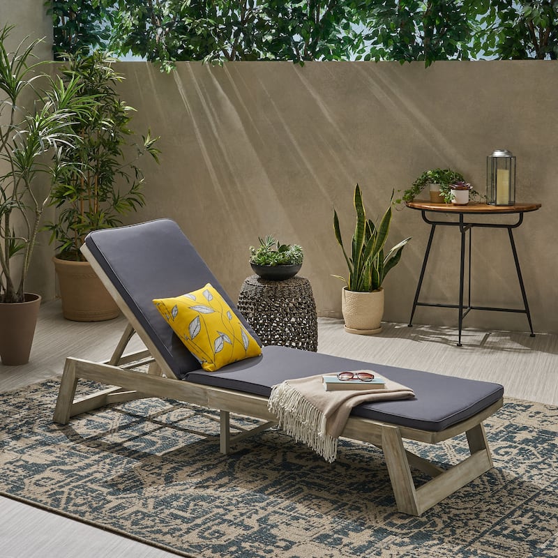 Maki Acacia Wood Chaise Lounge Set by Christopher Knight Home - Light Gray Wash/Dark Gray