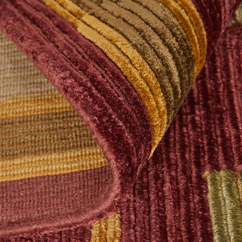 Keystone Hand Knot Striped Rug, Dark Red/Gold, Area Rug