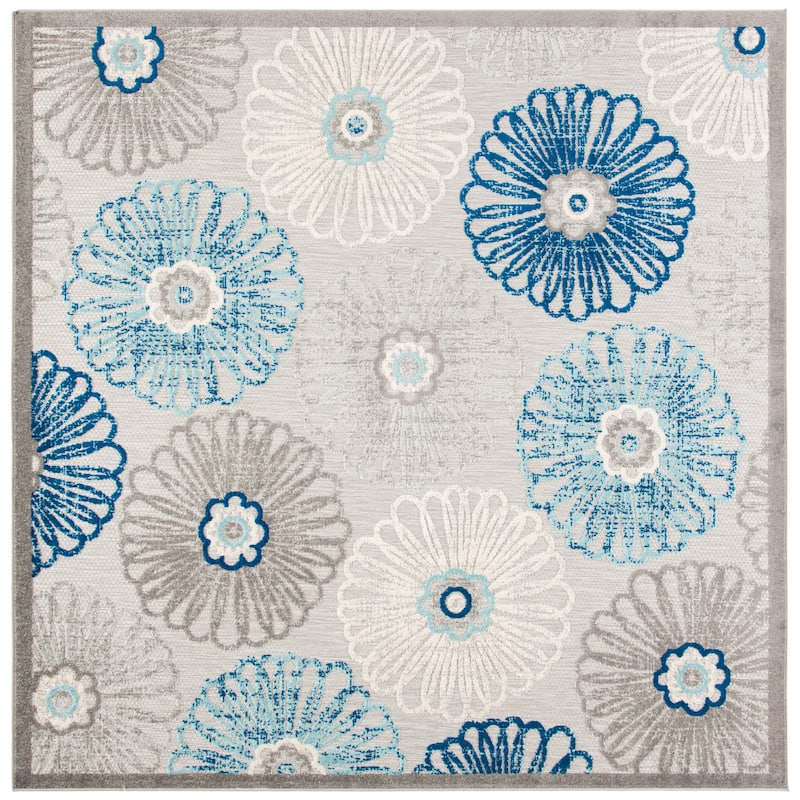 SAFAVIEH Cabana Goldia Indoor/ Outdoor Waterproof Patio Floral Rug - 3' x 3' Square - Grey/Blue