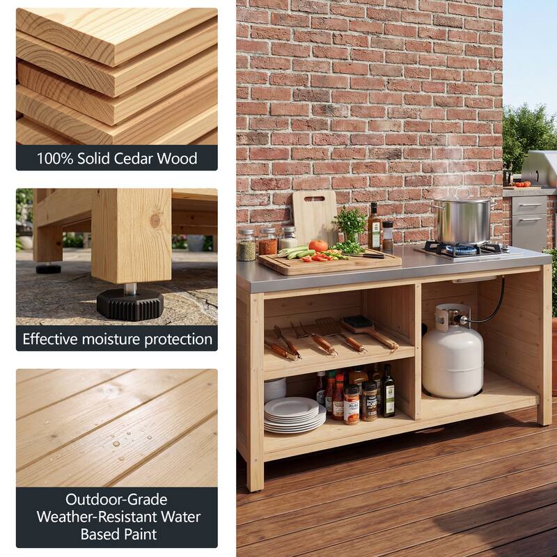 Modular Outdoor Kitchen Island Set, 100% Solid Wood BBQ Cabinet , Patio Kitchen Bar Table