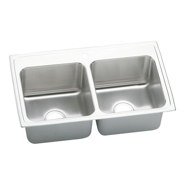 Elkay Lustertone Classic 33-In 18-Gauge Stainless Steel Double-Bowl Drop-In Kitchen Sink - Single hole. Opens flyout.