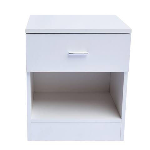 1-Drawer Metal Handle Bedside Cabinet Night Table White