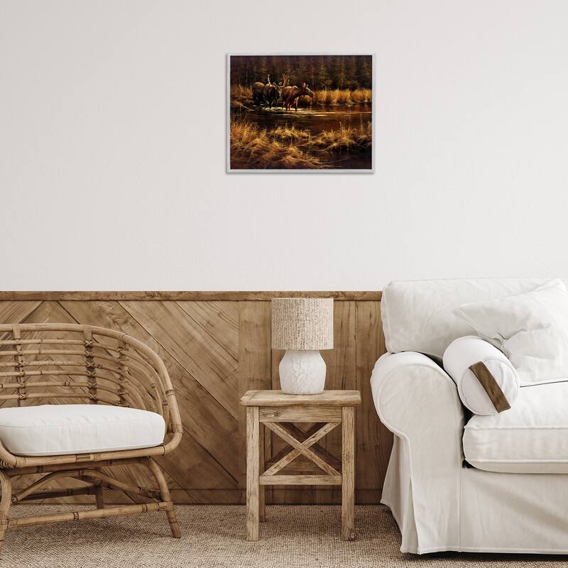 Stupell Moose Pair at Stream Framed Giclee Art Design By Paco Young