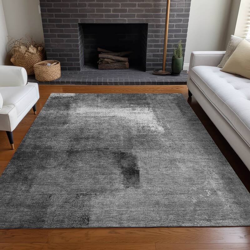 Premium Washable Super Soft Brushstrokes Abstract Mayfield Rug - Gray - 3' x 5' - Rectangle
