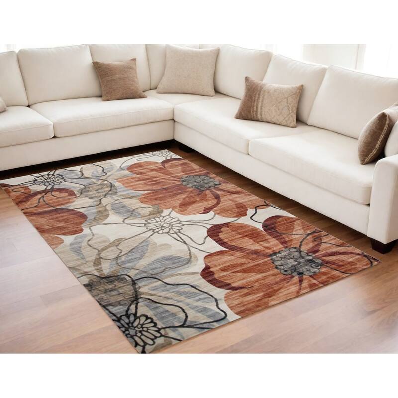 Qorep Distressed Floral Traditional Stain Resistant Woven Durable Area Rug By HomeRoots