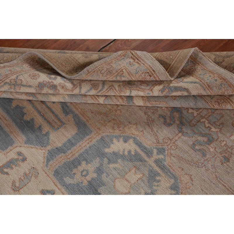 Hand Knotted Oriental 100% Wool Carpet Transitional Medallion Beige & Ivories Oushak Area Rug - 11' 8'' X 9' 3''
