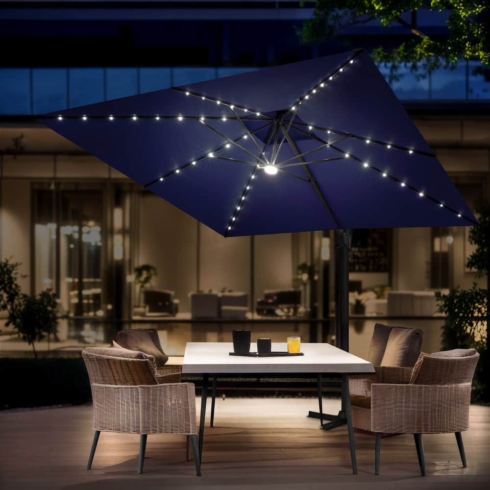 VredHom 11X11 FT Outdoor Square Aluminum Cantilever Patio Umbrella Solar LED Light