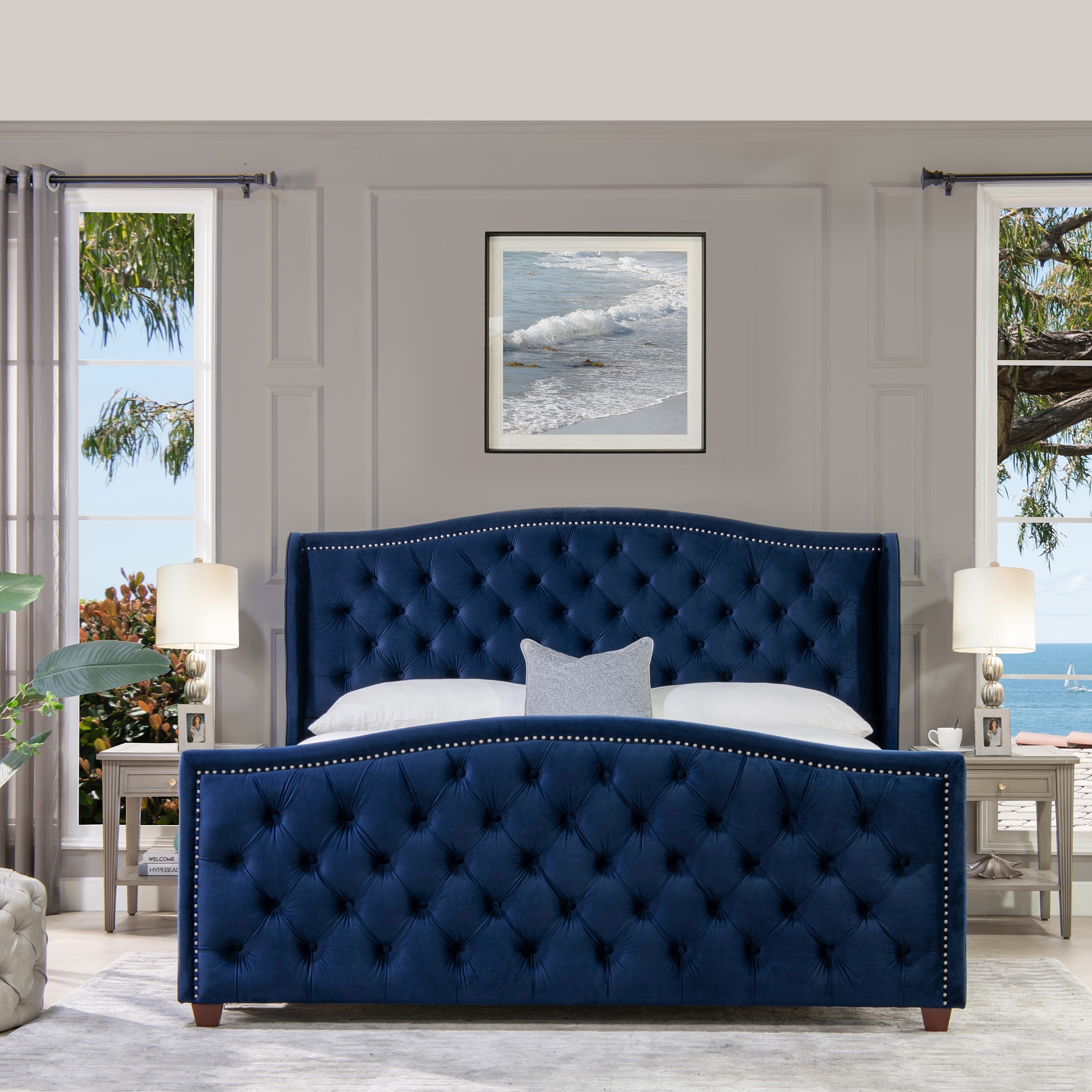 Marcella tufted wingback upholstered bed best sale