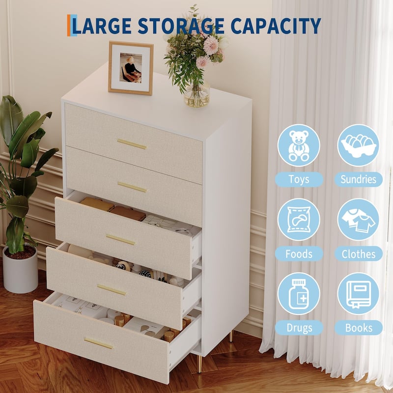3/5/6/7/8 Drawer Dresser for Bedroom, Modern Wooden Chest of Drawers with Gold Handles