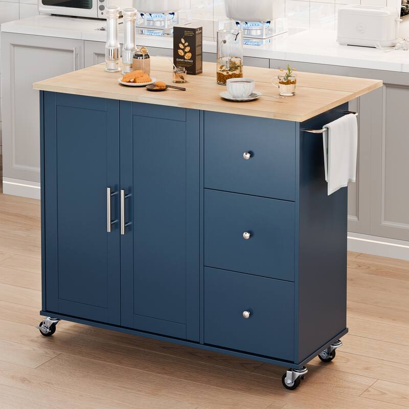 Futzca Storage Kitchen Island Cart - Blue/3 Drawers
