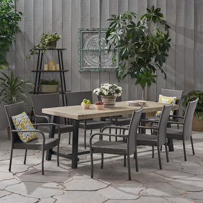 Jefferson Outdoor 8 Seater Wood and Wicker Dining Set by Christopher Knight Home