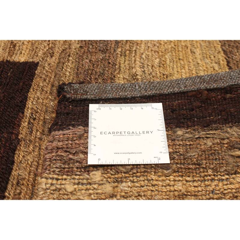 ECARPETGALLERY Flat-Weave Natural Brown Wool Tapestry Kilim - 5'0 x 6'7