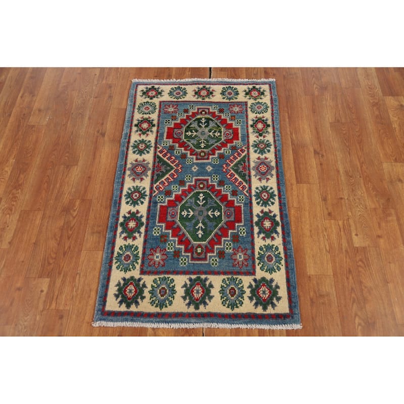 Blue Kazak Oriental Foyer Rug Handmade Wool Carpet - 2'0" x 3'0"