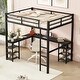 preview thumbnail 15 of 25, Full Size Metal Loft Bed with Desk and Shelves Black+Brown