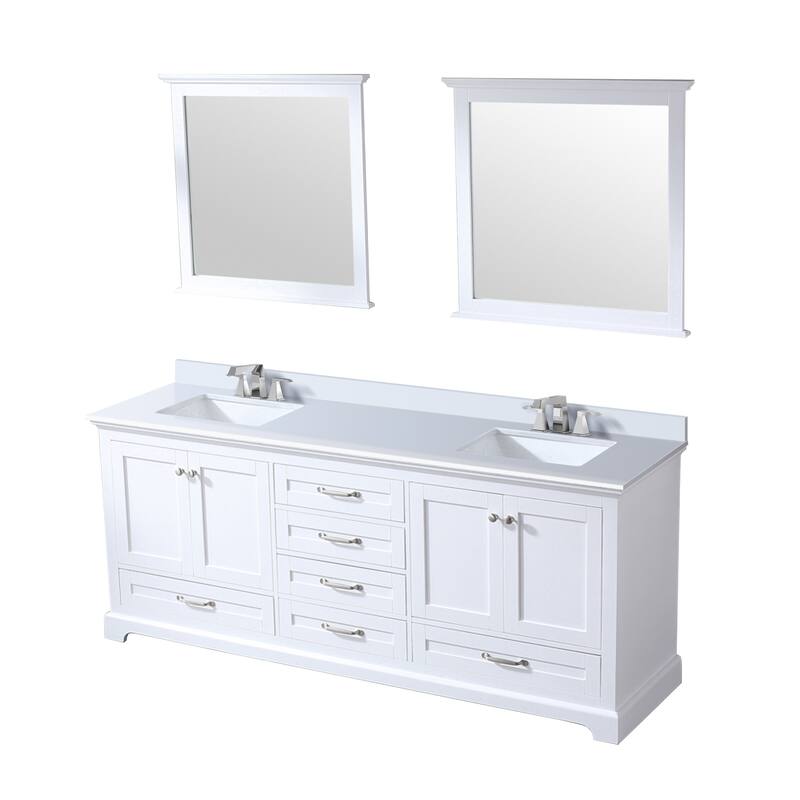 Dukes 80 in. W x 22 in. D White Double Bath Vanity, White Quartz Top, Faucet Set, and 30 in. Mirrors