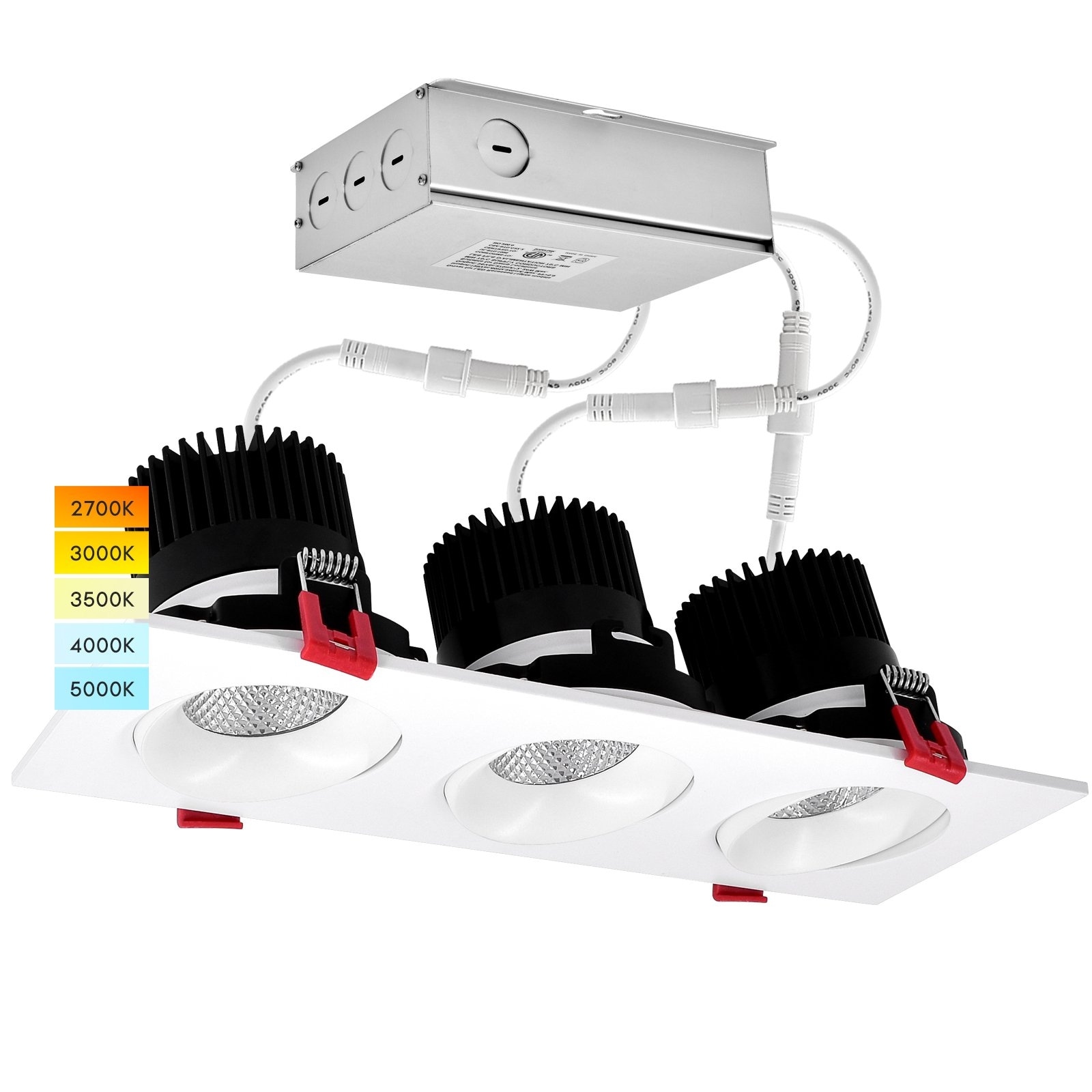 Luxrite Triple Head Adjustable LED Recessed Lights 36W 5 Color Selectable 2100 Lumens Dimmable Wet Rated ETL Listed