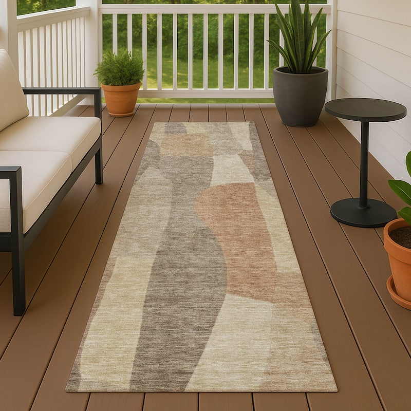 Machine Washable Indoor/ Outdoor Contemporary Layers Chantille Rug - Khaki - 2'3" x 7'6"