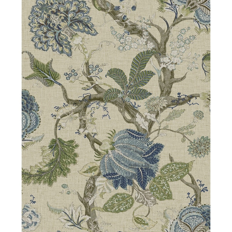 Harry & Grace Jacobean Trail Premium Matte Non-Woven Peel and Stick Wallpaper - 20.5 in. W x 18 ft. L - Fern & Blueprint
