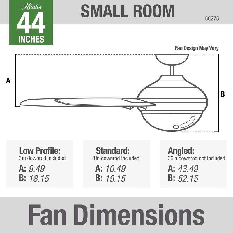 Hunter 44" Hepburn Ceiling Fan with LED Light Kit and Wall Control, Vintage, Transitional, Contemporary