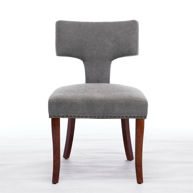 Set of 2 Linen Fabric Upholstered Curved Backrest Accent Dining Chairs