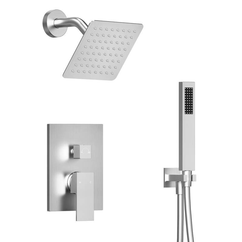 Wall Mounted 6 in Rain Shower Head Bathroom Shower Faucet Set, 2-Setting Square Shower System With Rough-In Valve, & Handheld