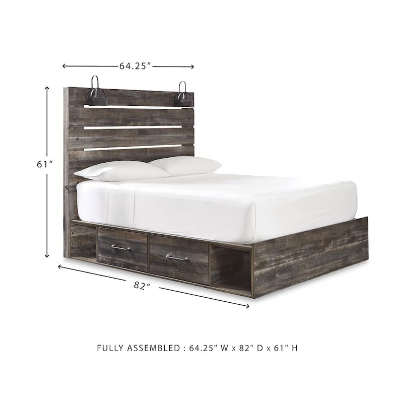 Drystan Rustic Brown Panel Bed with 2 Under Bed Storage Drawers