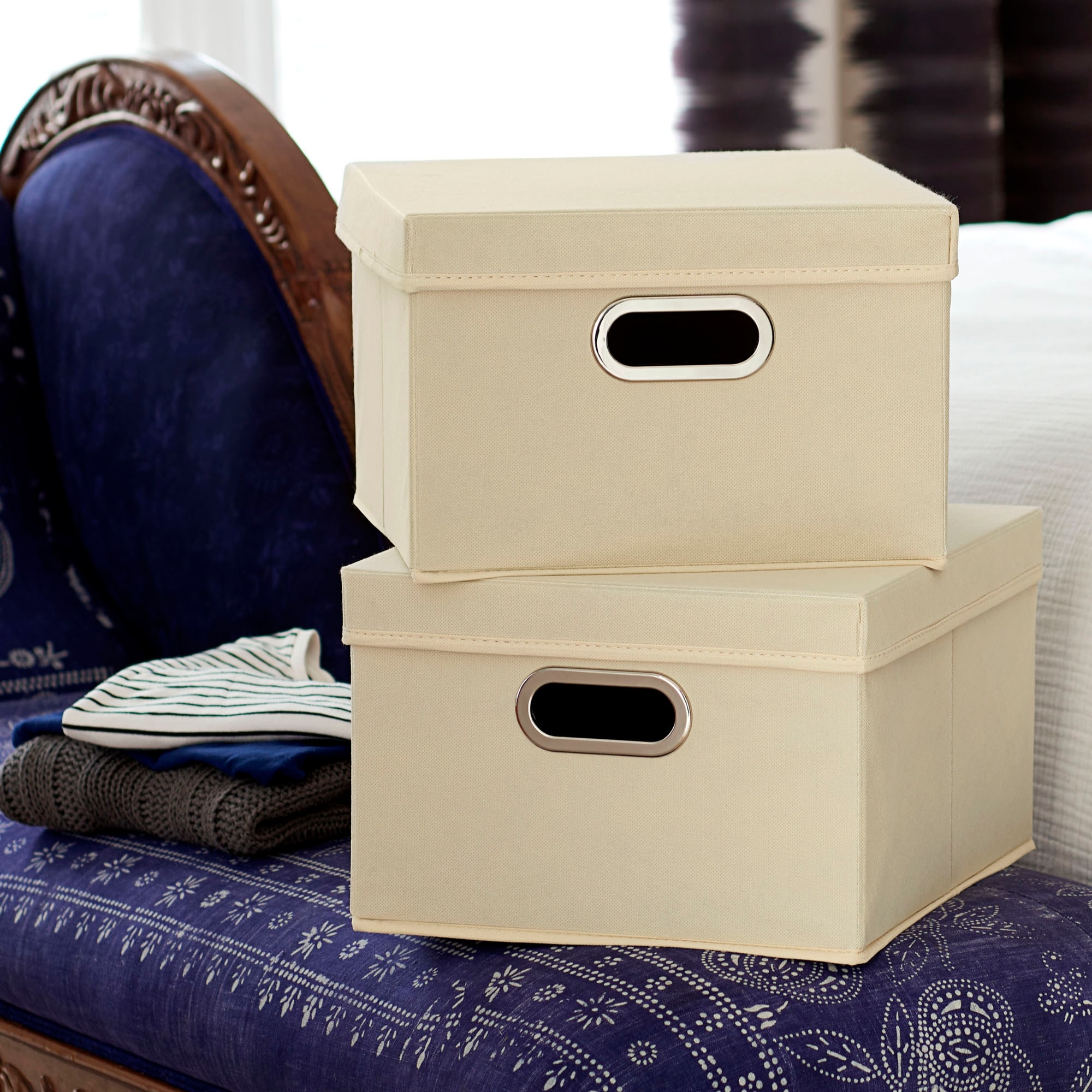 Household Essentials Storage Bins with Lids, 2 Piece Set with Durable Grommet Handles