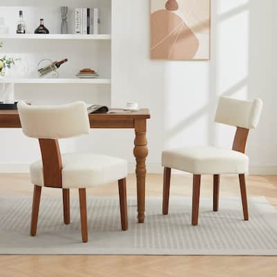 Set of 2 Upholstered Dining Chairs with Curved Backrest, Wooden Legs