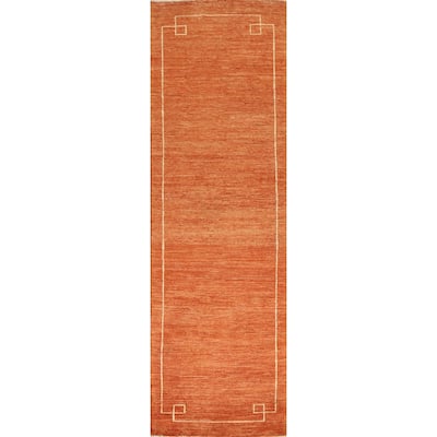 Orange Gabbeh Kashkoli Oriental Wool Runner Rug Hand-knotted Carpet - 2'7" x 9'10"