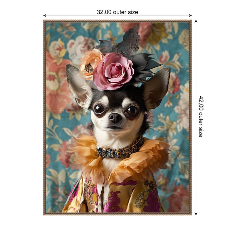 The Duchess Chihuahua by Mowzu Framed Canvas Wall Art - 32 x 42 in