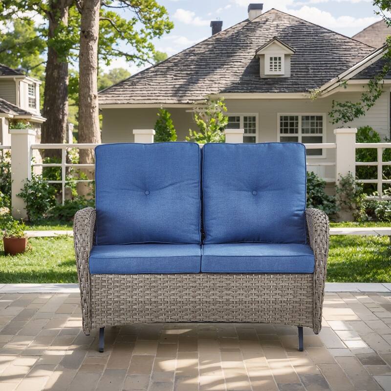Outdoor Glider Loveseat Patio Sofa Grey-Blue - Grey - Grey - Blue