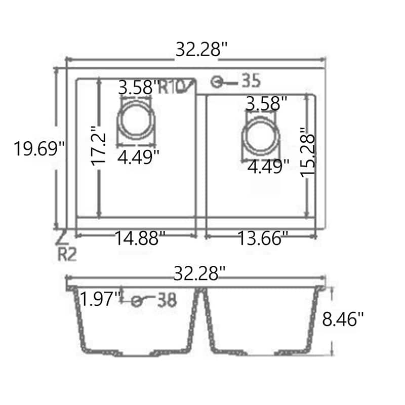 Undermount Double Bowl Kitchen Sinks In Various sizes