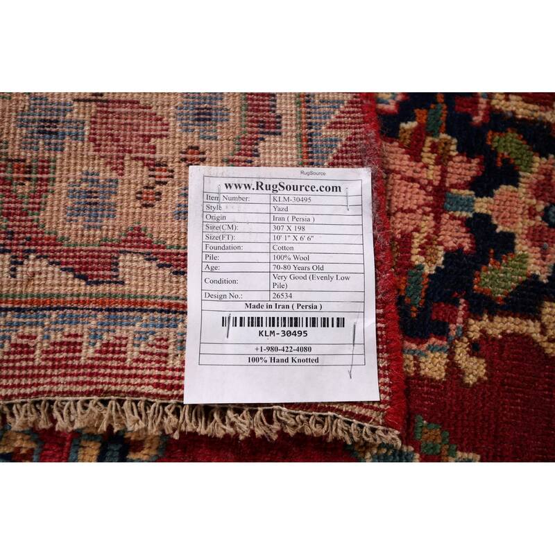 Yazd Antique Persian Area Rug Hand-Knotted Wool Carpet - 6'6" x 10'1"