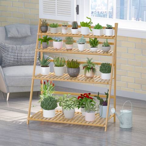 FAMAPY 4-Tier Wood Plant Ladder, 39.4" Stand Display Shelf - Standard