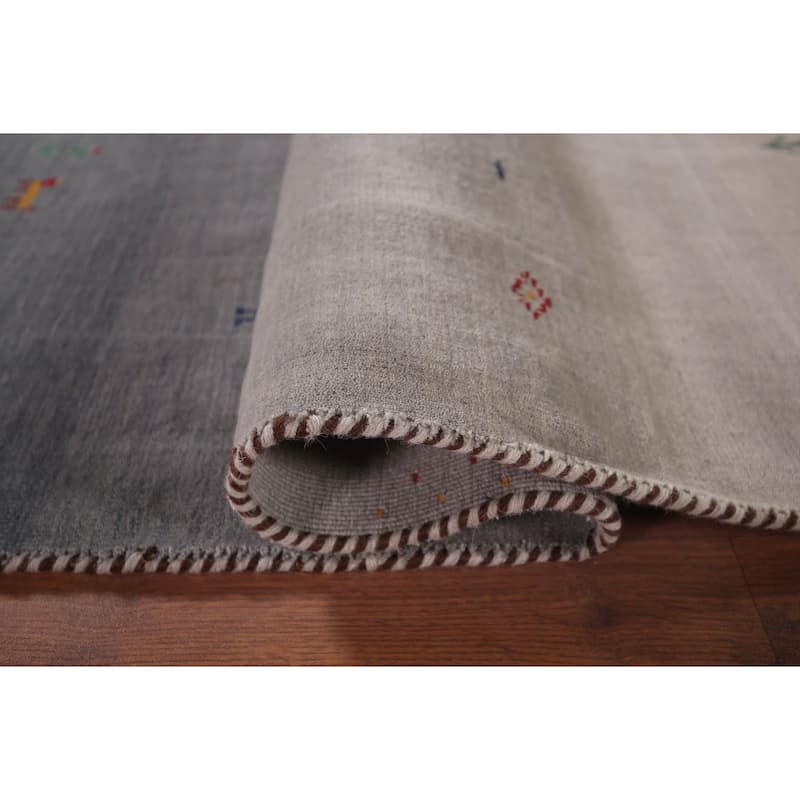 Tribal Gabbeh Oriental Accent Rug Handmade Grey Wool Carpet - 4'0"x 5'9"