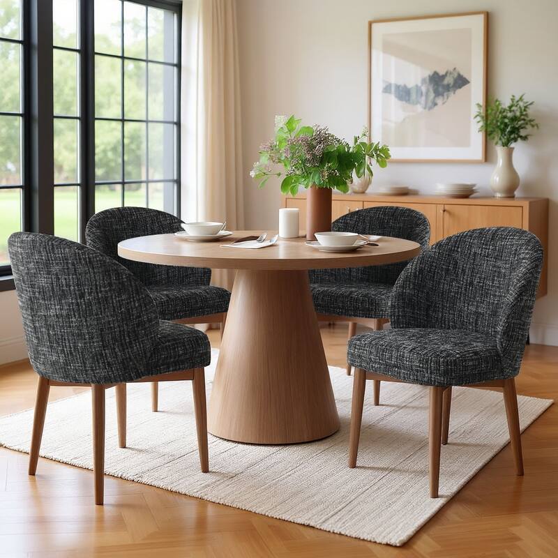 Upholstered Barrel Dining Chair With Walnut Legs (Set of 4)