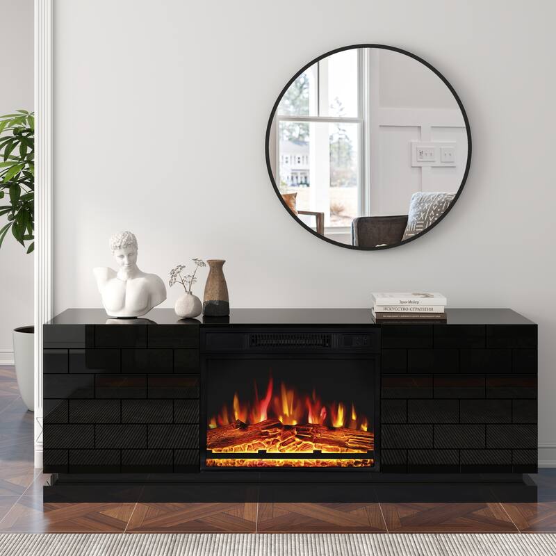 Electric Fireplace 63" TV Stand - Modern Highgloss Media Console
