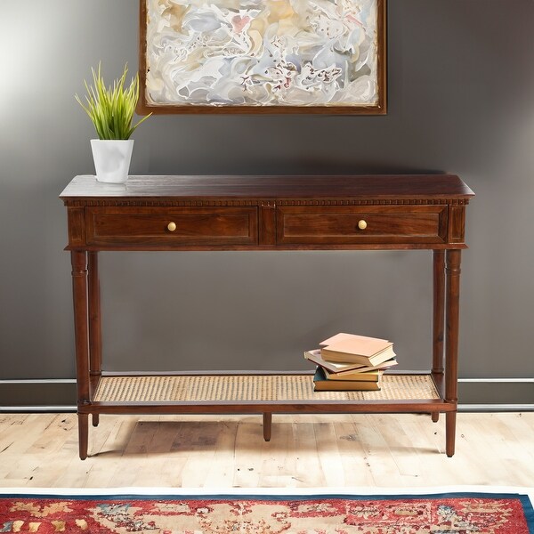 Acacia Wood Console Table with Cane Shelf - Bed Bath & Beyond