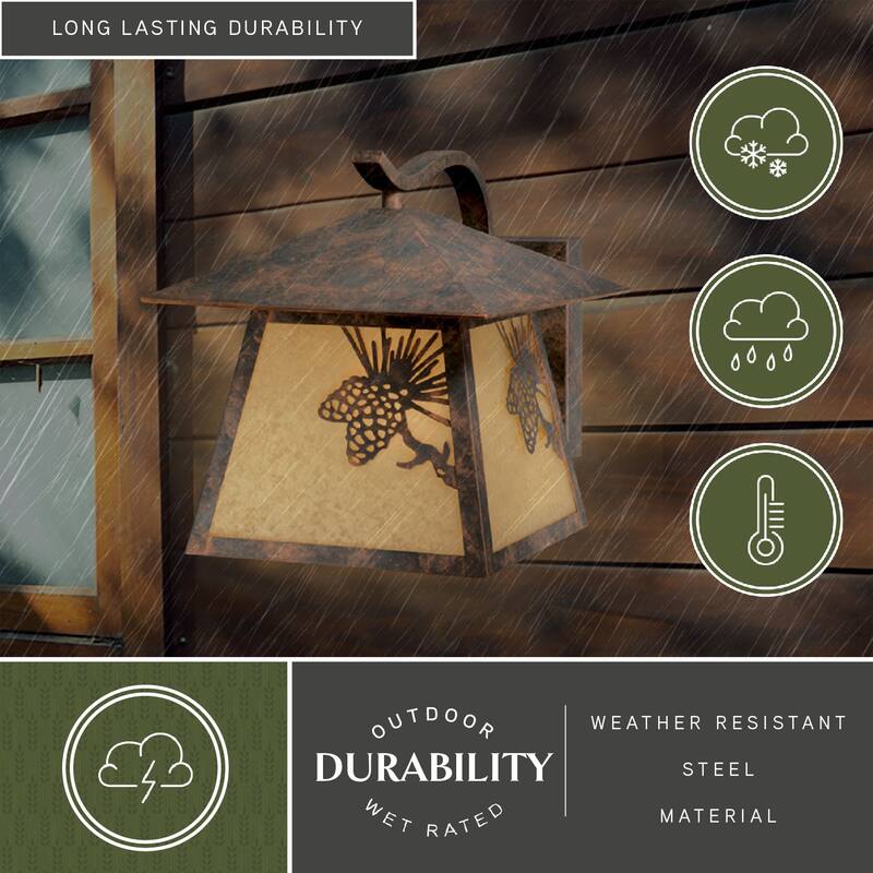 VAXCEL Whitebark 1-Light Rustic Pine Cone Outdoor Wall Sconce made of Durable Steel, Glass Shade, LED Compatible