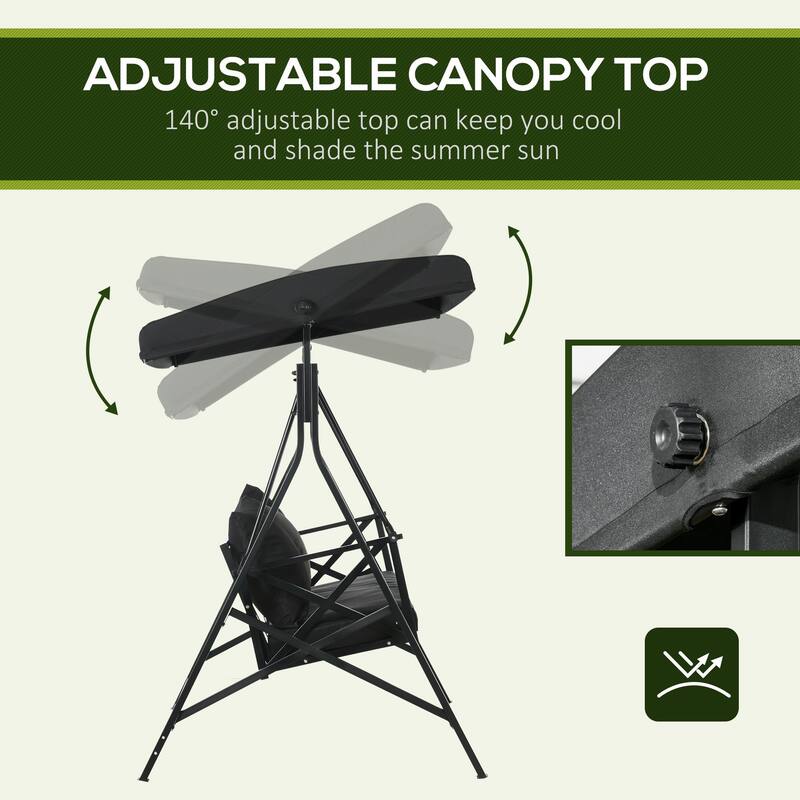 Steel 3-Seat Patio Swing with Canopy & Pillows