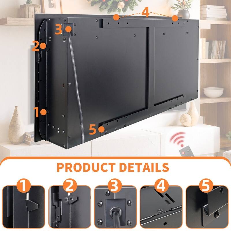 41.3/50/60 in. Wall Mount Recessed Electric Fireplaces in Black, Tempered Glass, Flame Effect, Multi-Color, Remote,1400-1500W