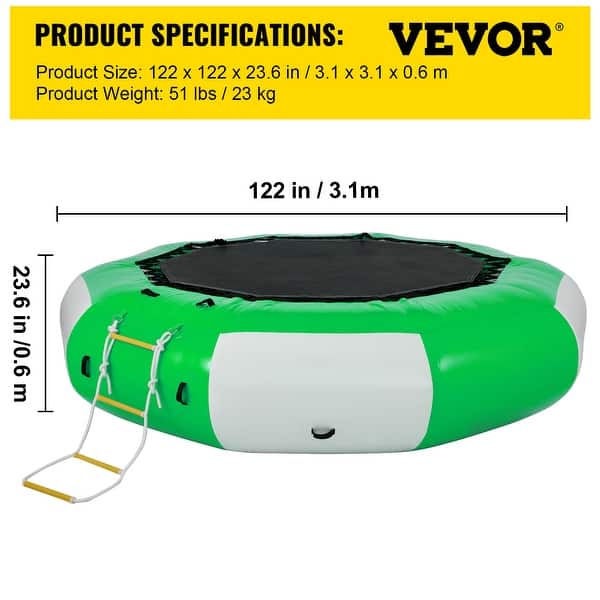 dimension image slide 4 of 5, VEVOR Inflatable Water Trampoline Round Inflatable Water Bouncer with Ladder