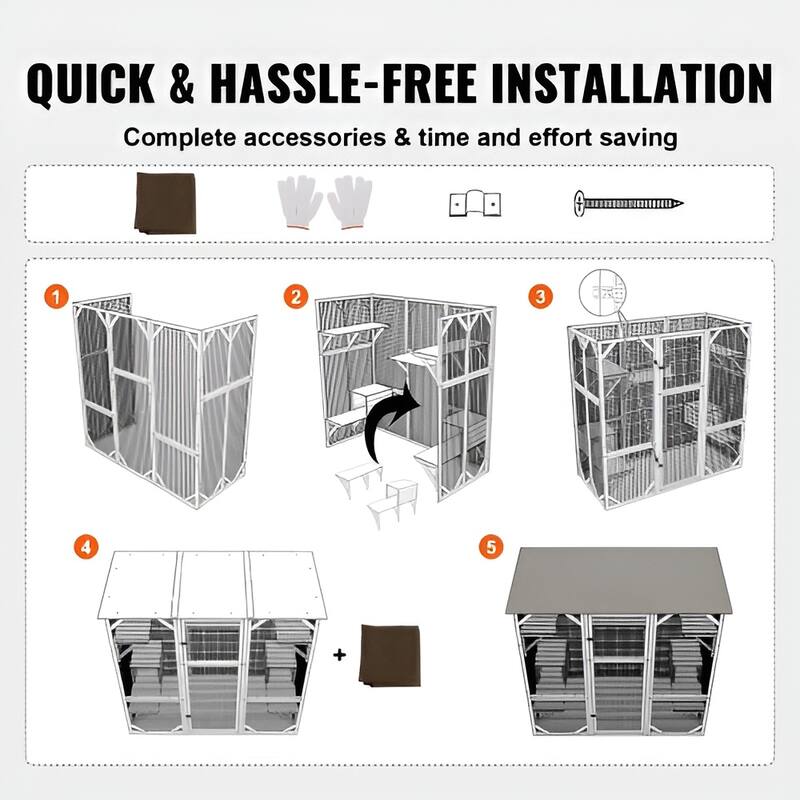 Gray Fir Wood Mesh Catio with 3 Tiers, 1 Door & Waterproof Roof