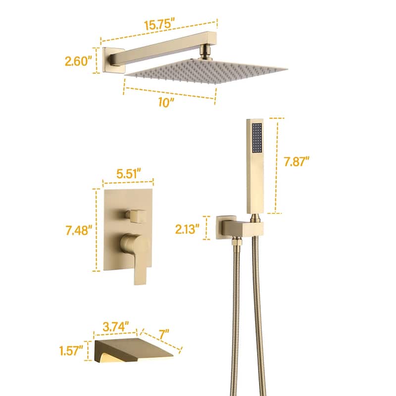 Topcraft Wall Mounted Rain Shower System with Handheld Showerhead