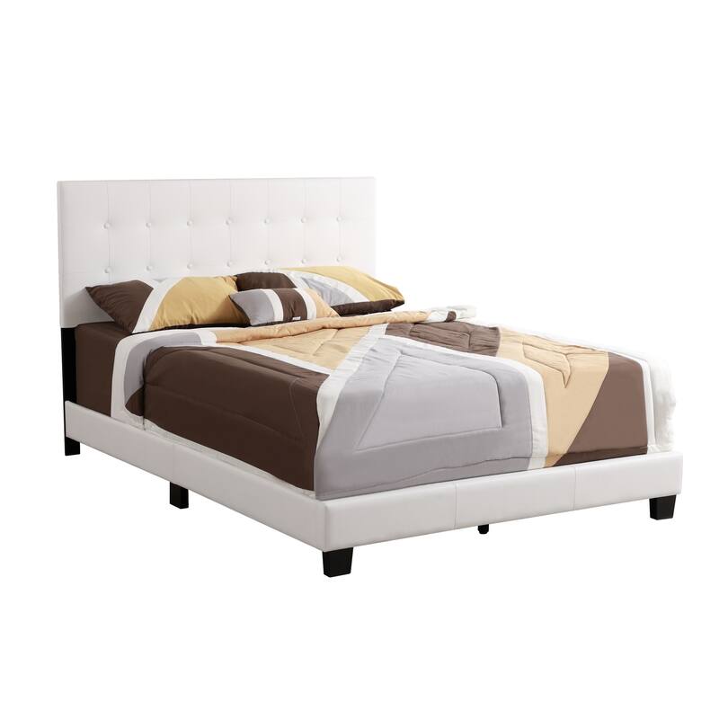 Faux Leather Button Tufted Full Panel Bed - 78" - White