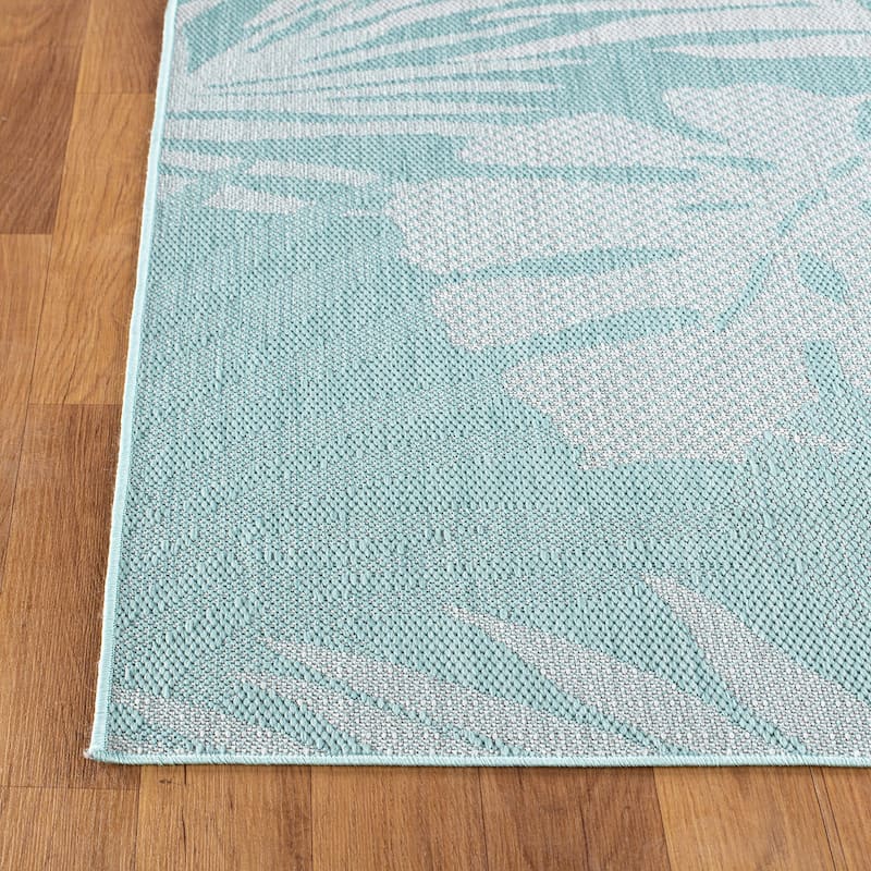 Contemporary Tropical Leaves Indoor/Outdoor Flatweave Waterproof Backyard Patio Area Rug