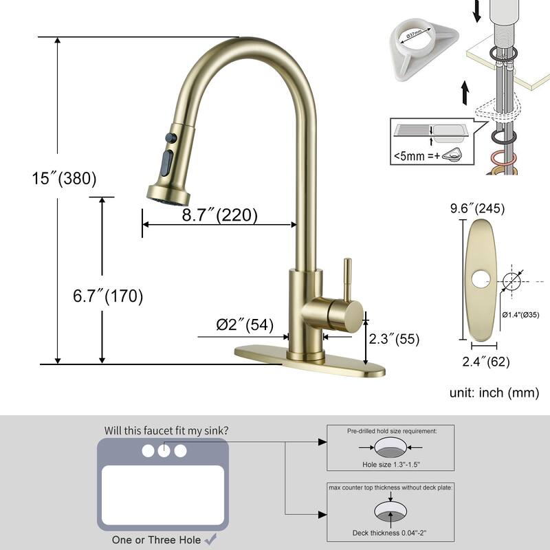 WOWOW Single Handle Pull Down Sprayer Kitchen Faucet
