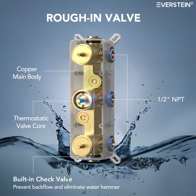 Thermostatic Dual Shower System 12" and 6" Rainfall Shower Head with 6 Body Jets & Handheld Shower